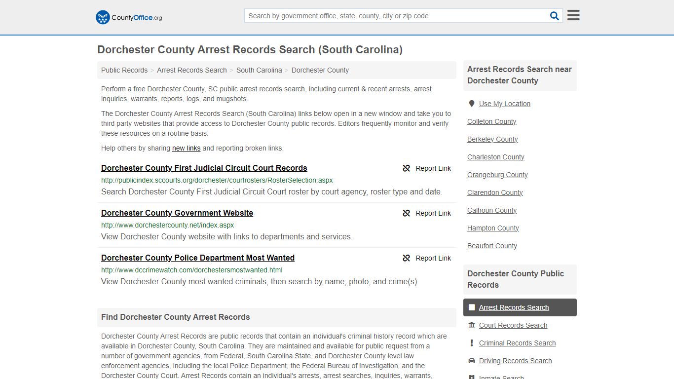 Dorchester County Arrest Records Search (South Carolina)